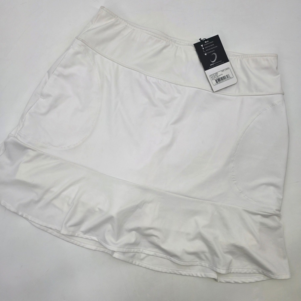 ZERO RESTRICTION MAE SKORT WOMENS LARGE WHITE GOLF TENNIS RUFFLE SKIRT SHORT NEW